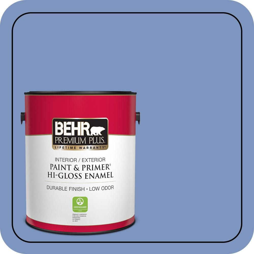 BEHR PREMIUM PLUS 1 gal. #M540-5 Blue Satin Hi-Gloss Enamel Interior/Exterior Paint & Primer