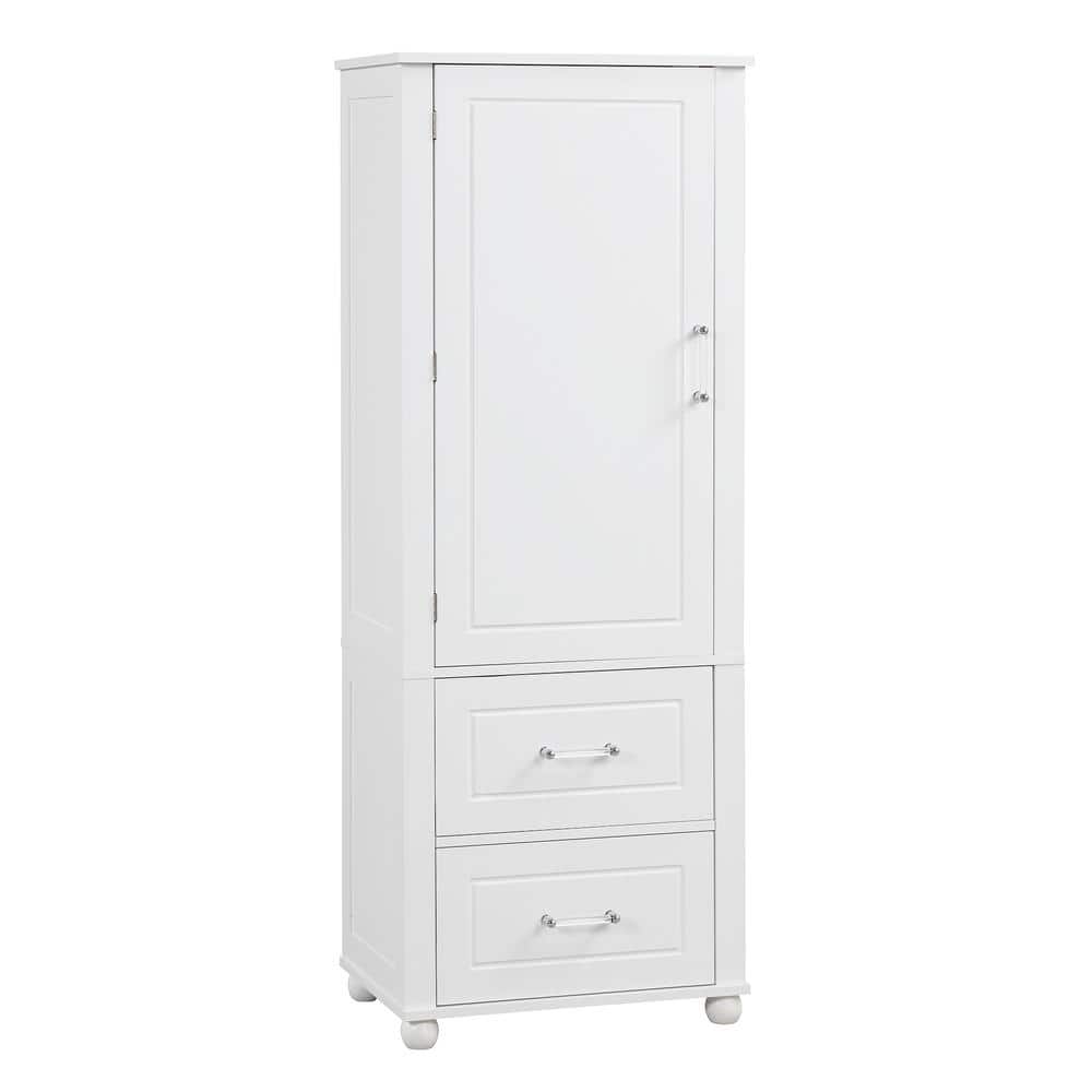Unbranded Modern 23 in. W x 15.9 in. D x 61.4 in. H White Freestanding Tall Bathroom Storage Linen Cabinet with Two Drawers