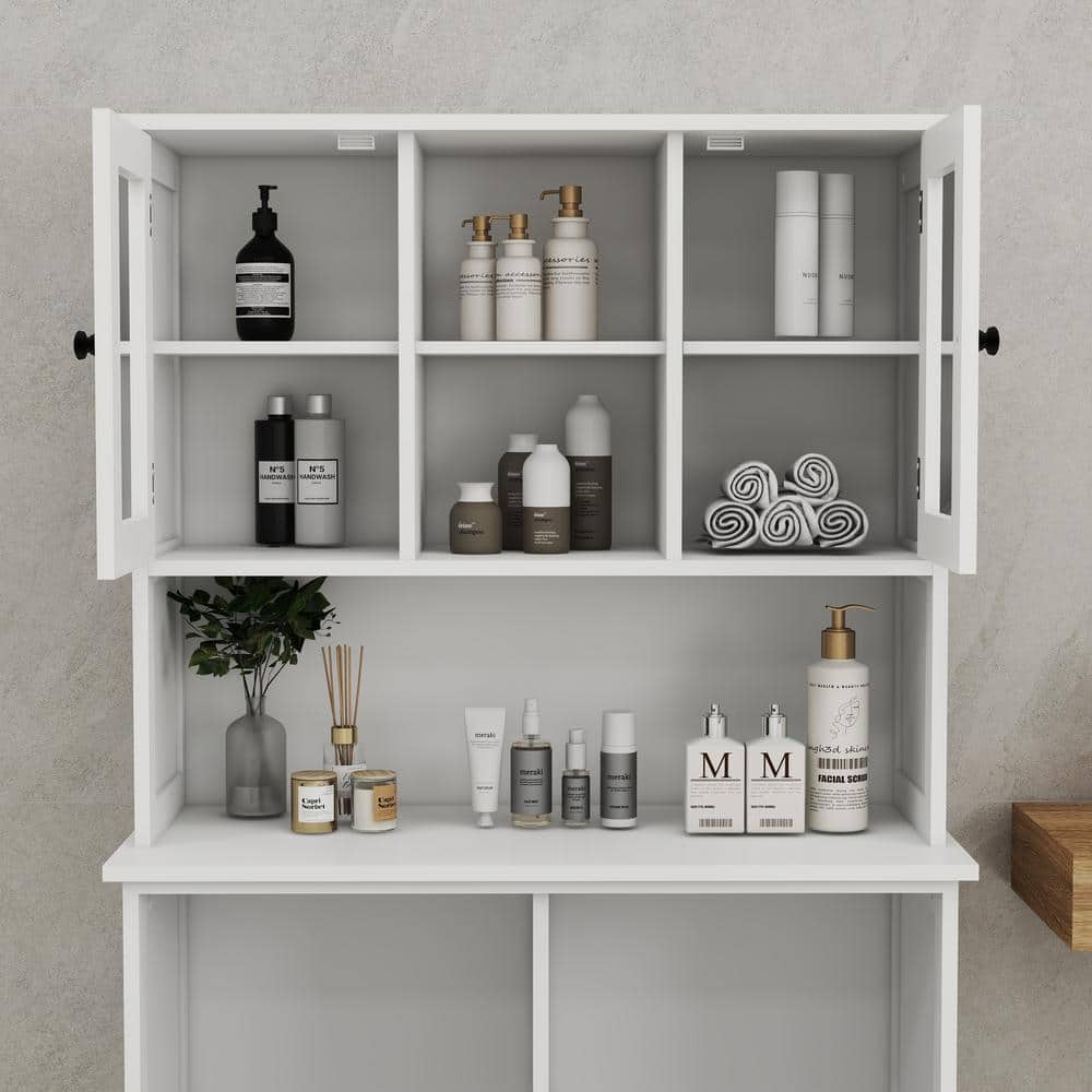 Unbranded Modern 32.68 in. W x 14.57 in. D x 59.69 in. H Tall White Linen Cabinet with -Compartment Tilt-Out Laundry Basket (3)