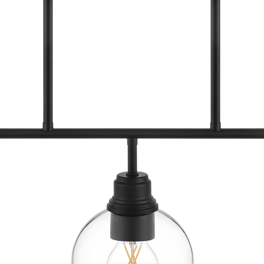 Hampton Bay Florabelle 3-Light Island Pendant Light Matte Black Finish Clear Globe Glass Shades (4)