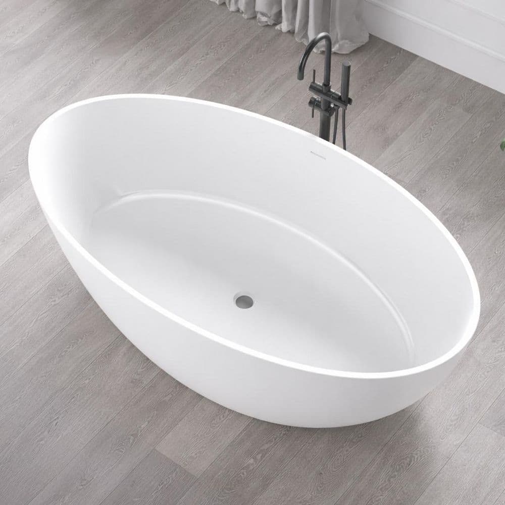 Universal Tubs Choice Stone 5.6 ft. Artificial Stone Center Drain Oval Bathtub in White (3)