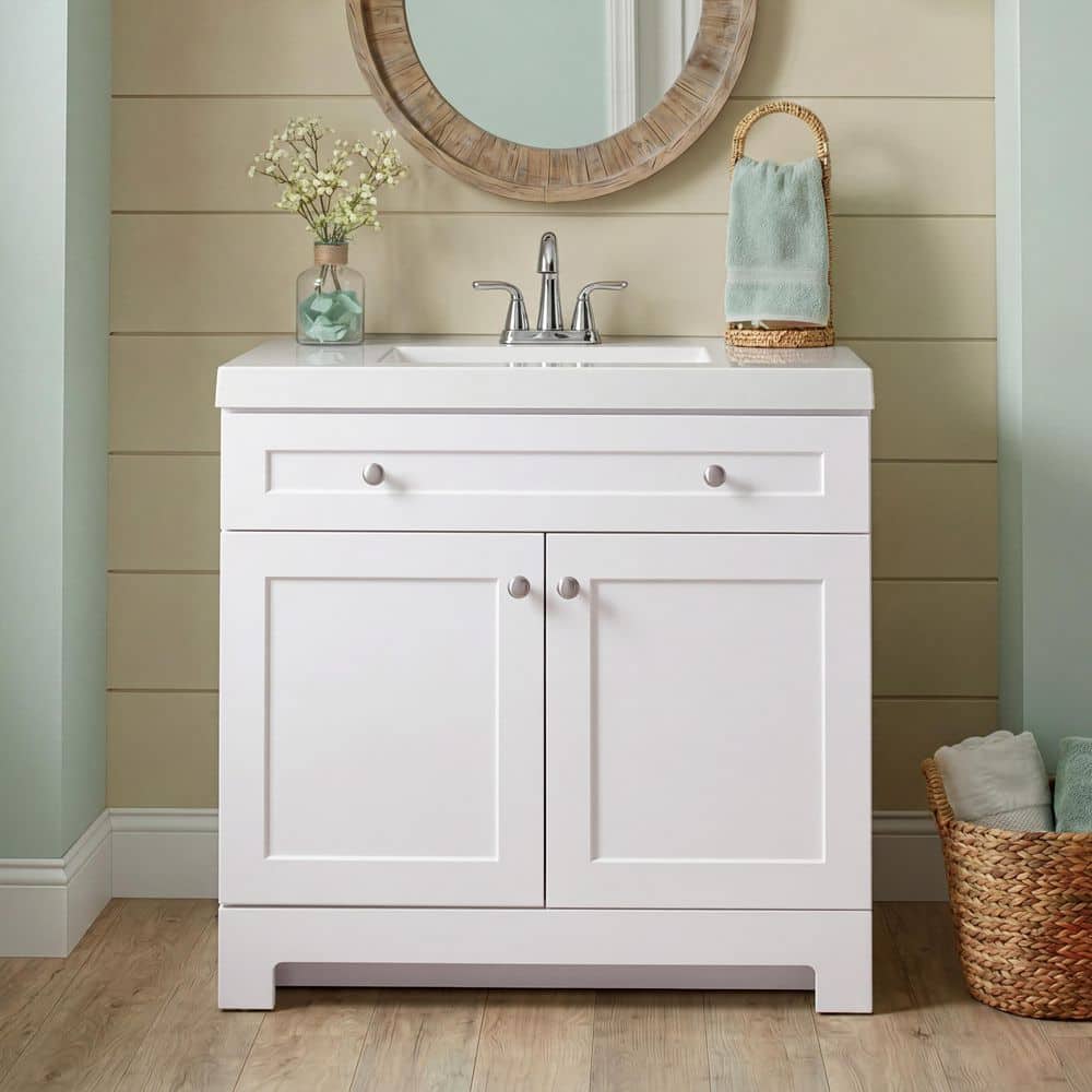 Glacier Bay Everdean 37 in. Single Sink White Freestanding Bath Vanity with White Cultured Marble Top (Assembled) (2)