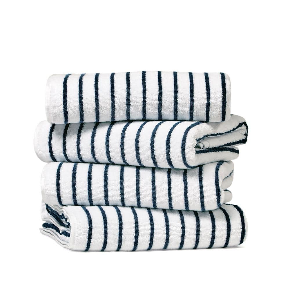 Becky Cameron 4-Piece 100% Cotton Navy Striped Cabana Beach Towel Set