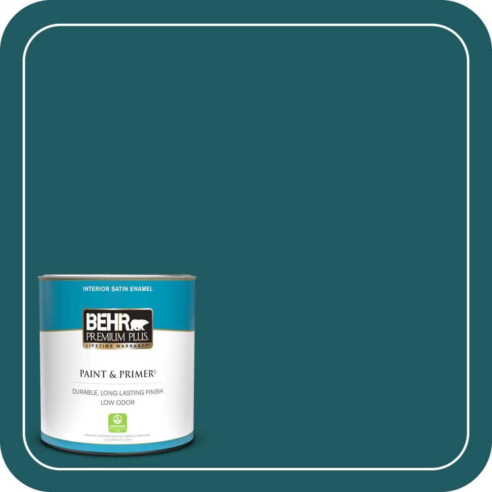 BEHR PREMIUM PLUS 1 qt. #S-H-510 Moonlit Pool Satin Enamel Low Odor Interior Paint & Primer