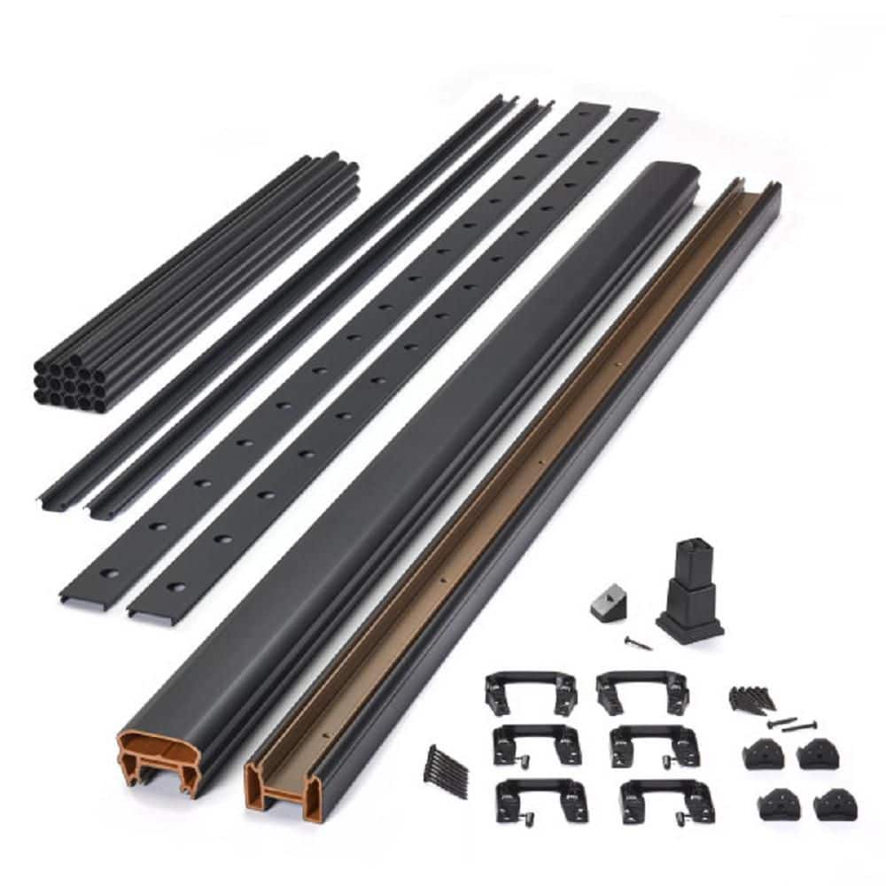 Trex Transcend 6 ft. x 42 in. Charcoal Black Composite Horizontal Deck Rail Kit with Black Round Aluminum Balusters (1)