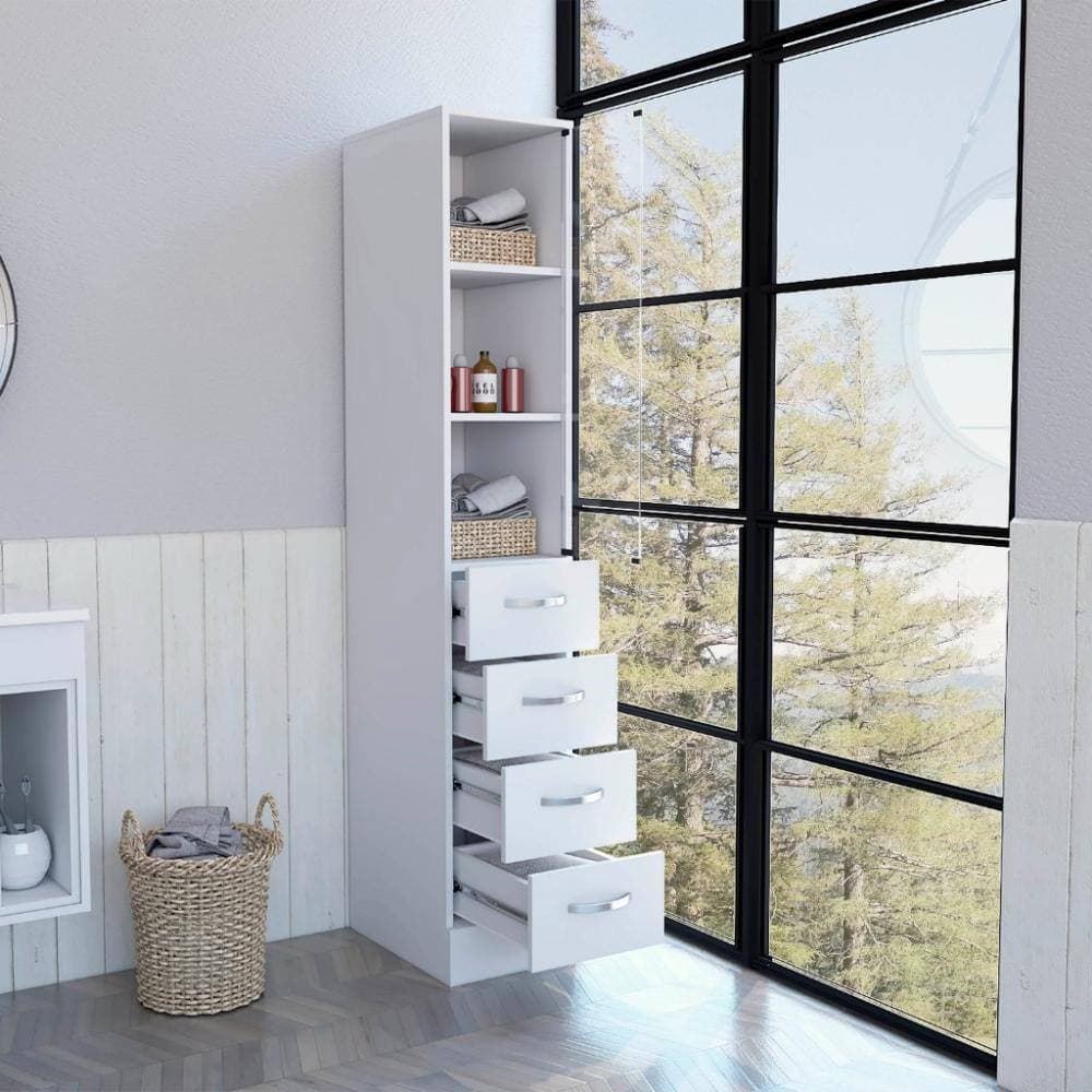 Unbranded 68.29 in. White Linen Cabinet Artic with Three Shelves, Single Door for Bathroom (3)