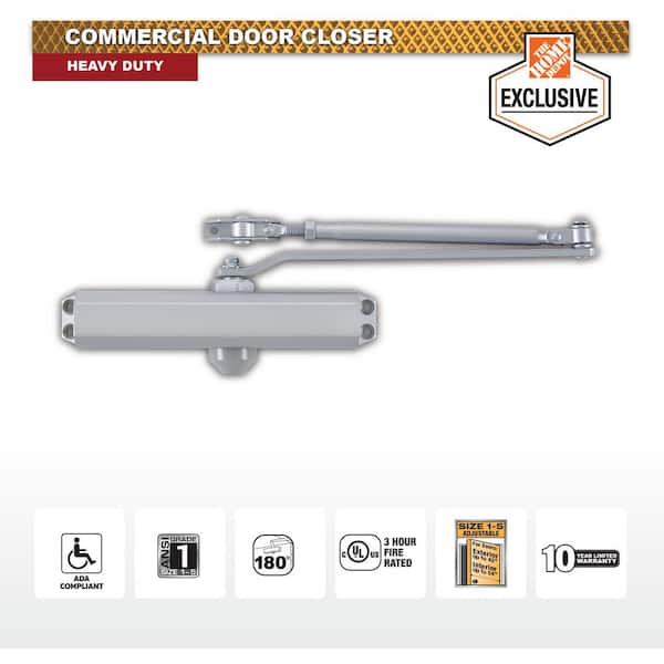 Universal Hardware Size 1-5 Heavy Duty Commercial Door Closer - 3 Mounting Styles - ANSI Grade 1, UL 3-Hour Fire, ADA - Aluminum Finish (2)
