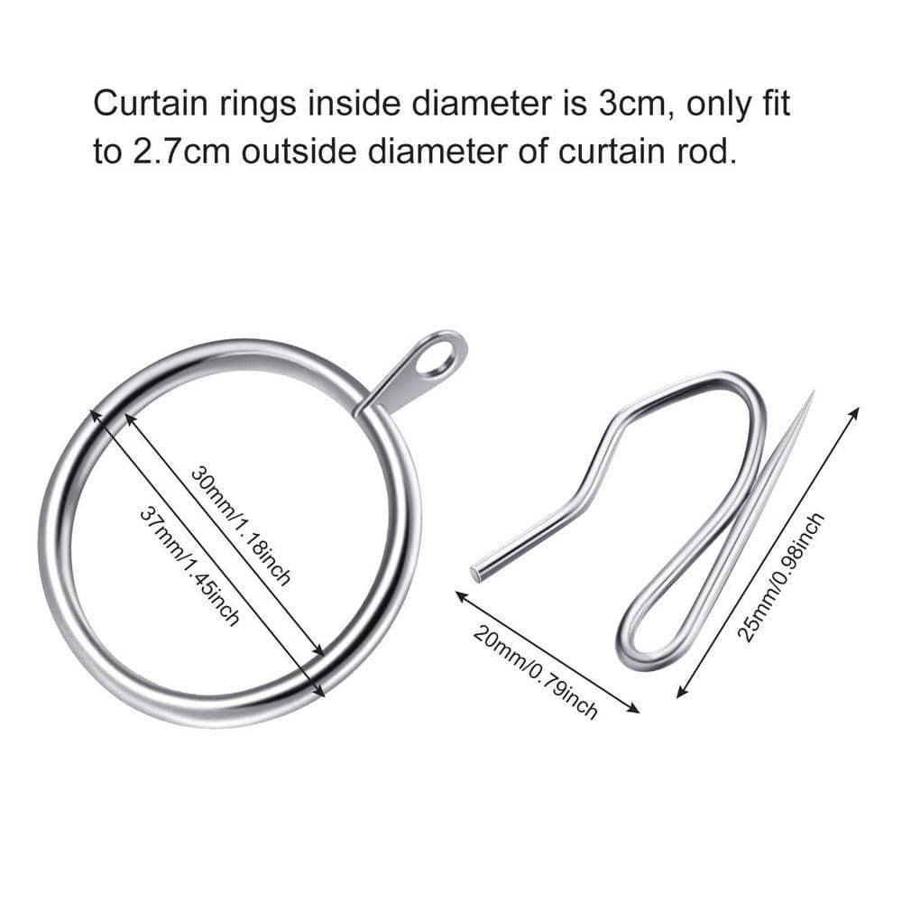 Unbranded Steel Curtain Hanging Rings and Drapery Pin Hooks in Silver Finish for Windows Doors Showers 60 Pieces in (2)