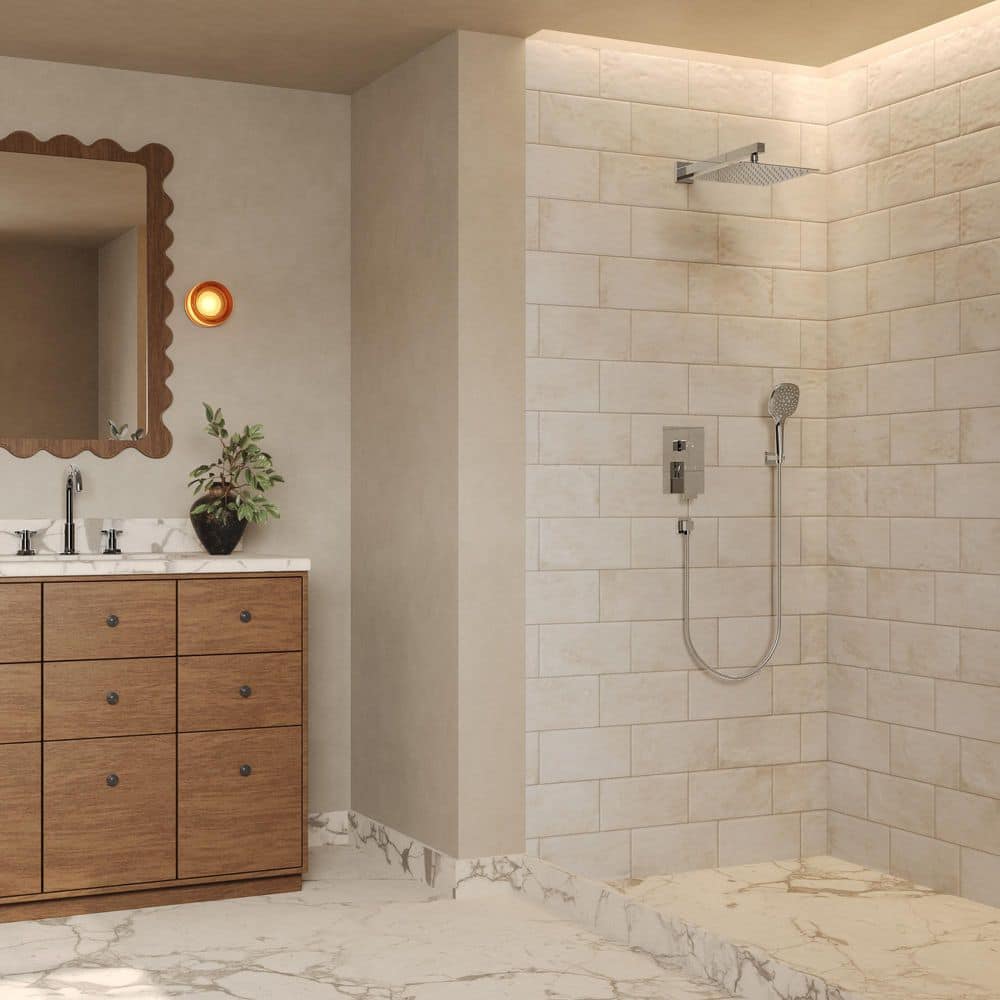 GRANDJOY 4-Spray 1-Handle Wall Mount 10 in. Tub and Shower Faucet Handheld Shower Head 2.5 GPM in Chrome Valve Included (3)