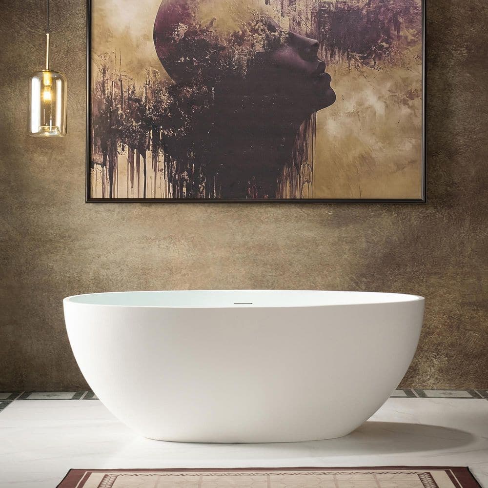 WOODBRIDGE 28.25 in. Solid Surface Stone Resin Freestanding Soaking Bathtub With Center Drain Grey (1)