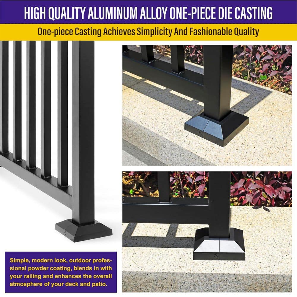 Afoxsos 4.5 in. x 4.5 in. Post Base Cover, Fits 2 in. x 2 in. Post for Indoor/Outdoor Railing in Black, 8-Pack (3)