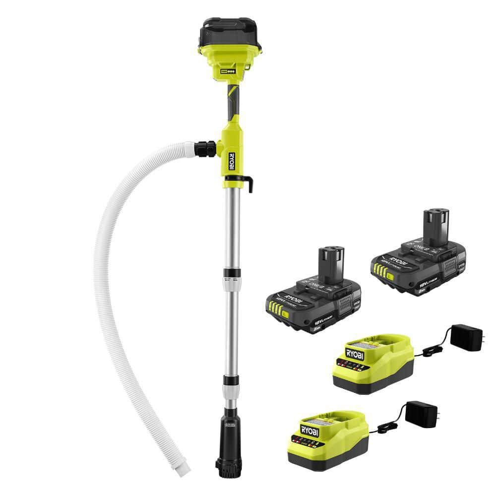 RYOBI (2) ONE+ 18V Cordless 1/6 hp. Telescoping Pole Pumps with (2) 2.0 Ah Battery and (2) Chargers