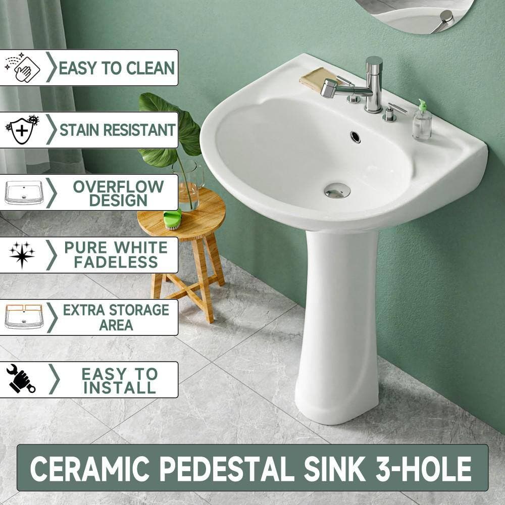 Vomlor 18.5 in. D x 21 in. W Bathroom Pedestal Sink Novelty U-Shape Vitreous China in White with 4 in. Centerset Faucet Holes (2)