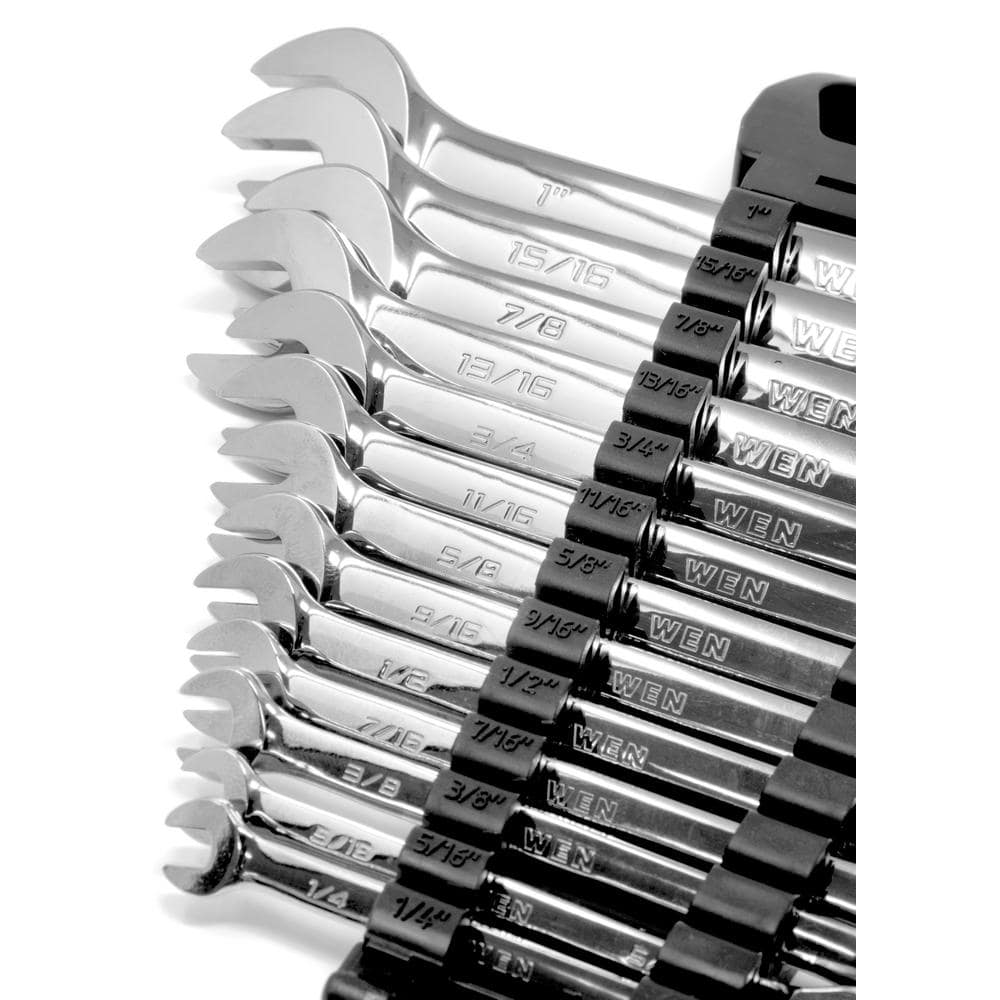 WEN 13-Piece Professional-Grade Reversible Ratcheting SAE Combination Wrench Set with Storage Rack (2)