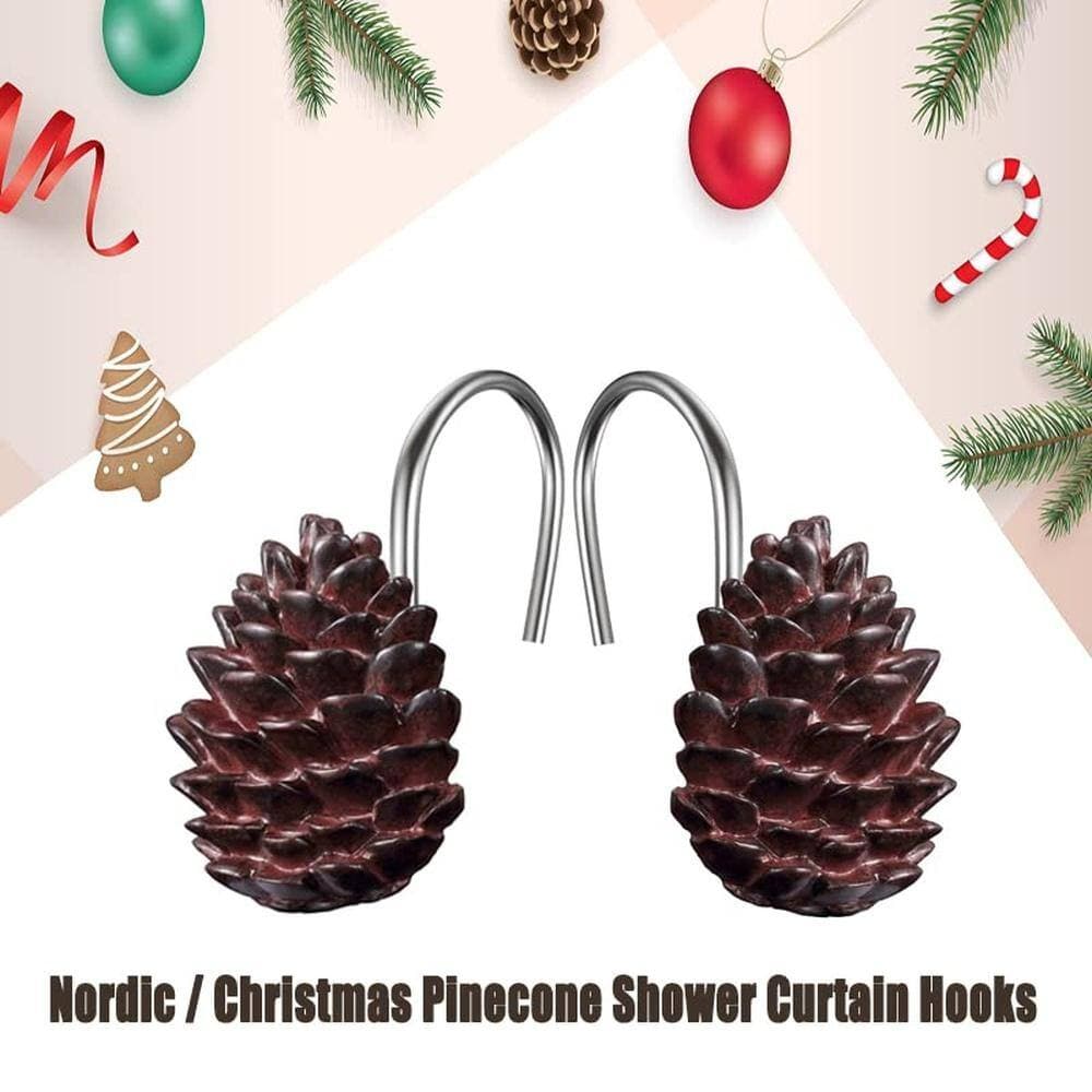 Unbranded 12-Pack Resin Pinecone Decorative Shower Curtain Hooks with Rust-Resistant Steel S-Hooks for Bathroom Curtain Rods (2)