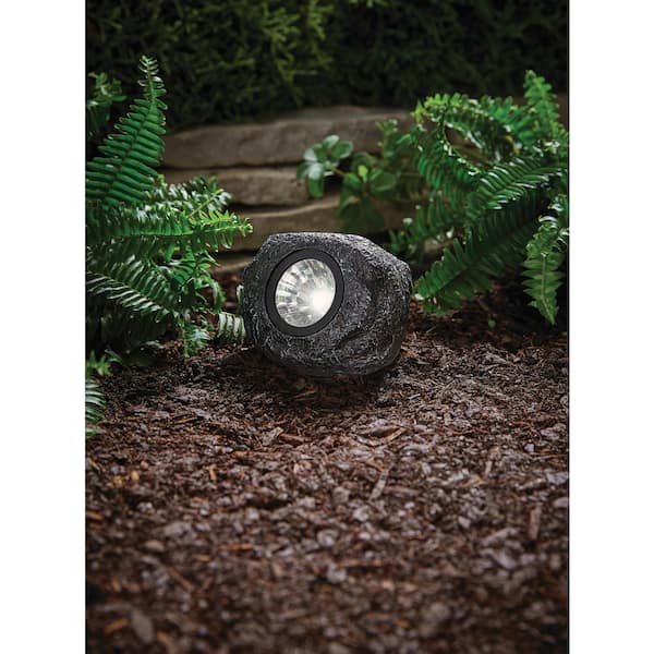 Hampton Bay 15 Lumen Gray LED Weather Resistant Outdoor Solar Mini Rock Spot Light
