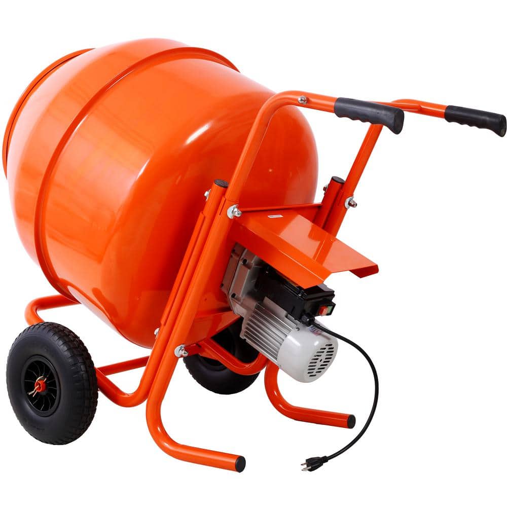 maocao hoom 224L 8CUFT horizontal portable cement mixer, Wheel Barrow Portable Cement Concrete Mixer 115V-60HZ, orange color (3)