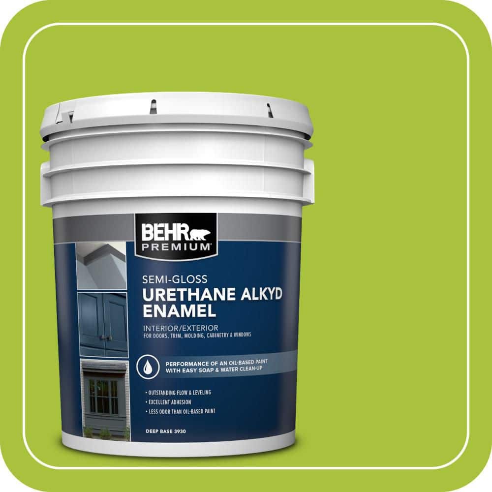 BEHR PREMIUM 5 gal. #S-G-410 Green Crush Urethane Alkyd Semi-Gloss Enamel Interior/Exterior Paint