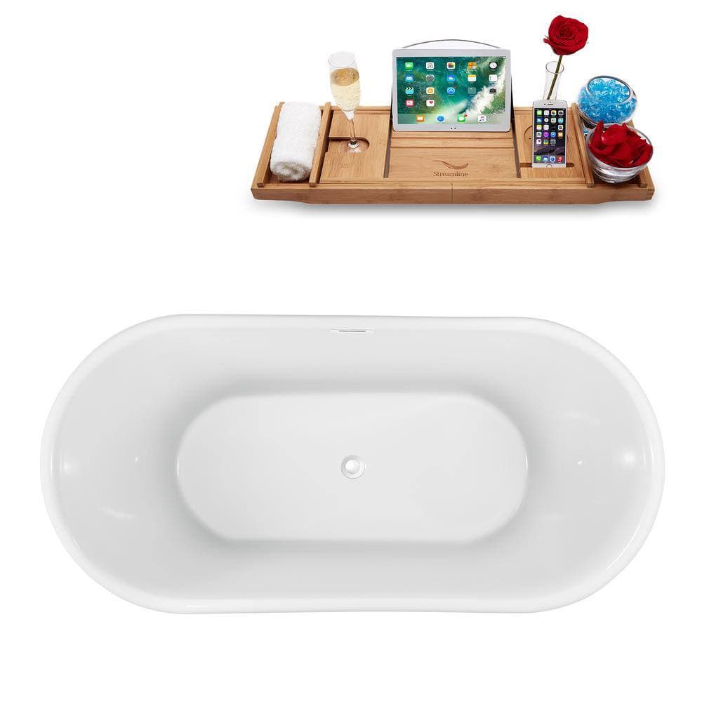 Streamline 59 in. Acrylic Flatbottom Non-Whirlpool Bathtub Glossy White with Glossy White Drain and Overflow Cover (3)