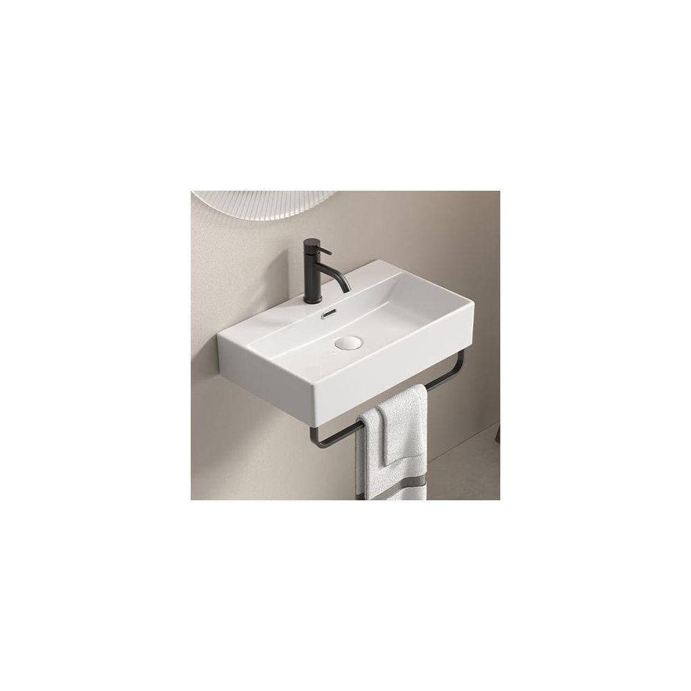 YSQCAR 23.63 in Wall-Mounted Rectangular Bathroom Sink in White Ceramic (2)