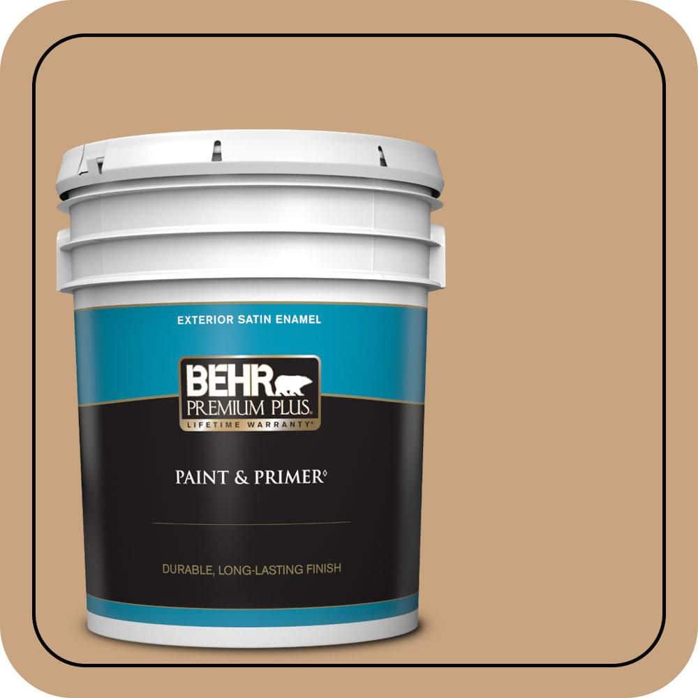 BEHR PREMIUM PLUS 5 gal. #S260-4 Pelican Tan Satin Enamel Exterior Paint & Primer