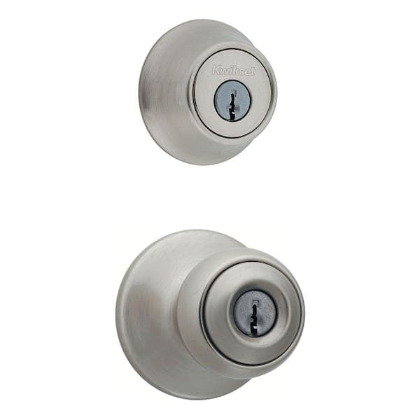 Kwikset Polo Satin Nickel Single Cylinder Entry Door Knob Lock Deadbolt Combo Pack with Microban Antimicrobial Technology (2)