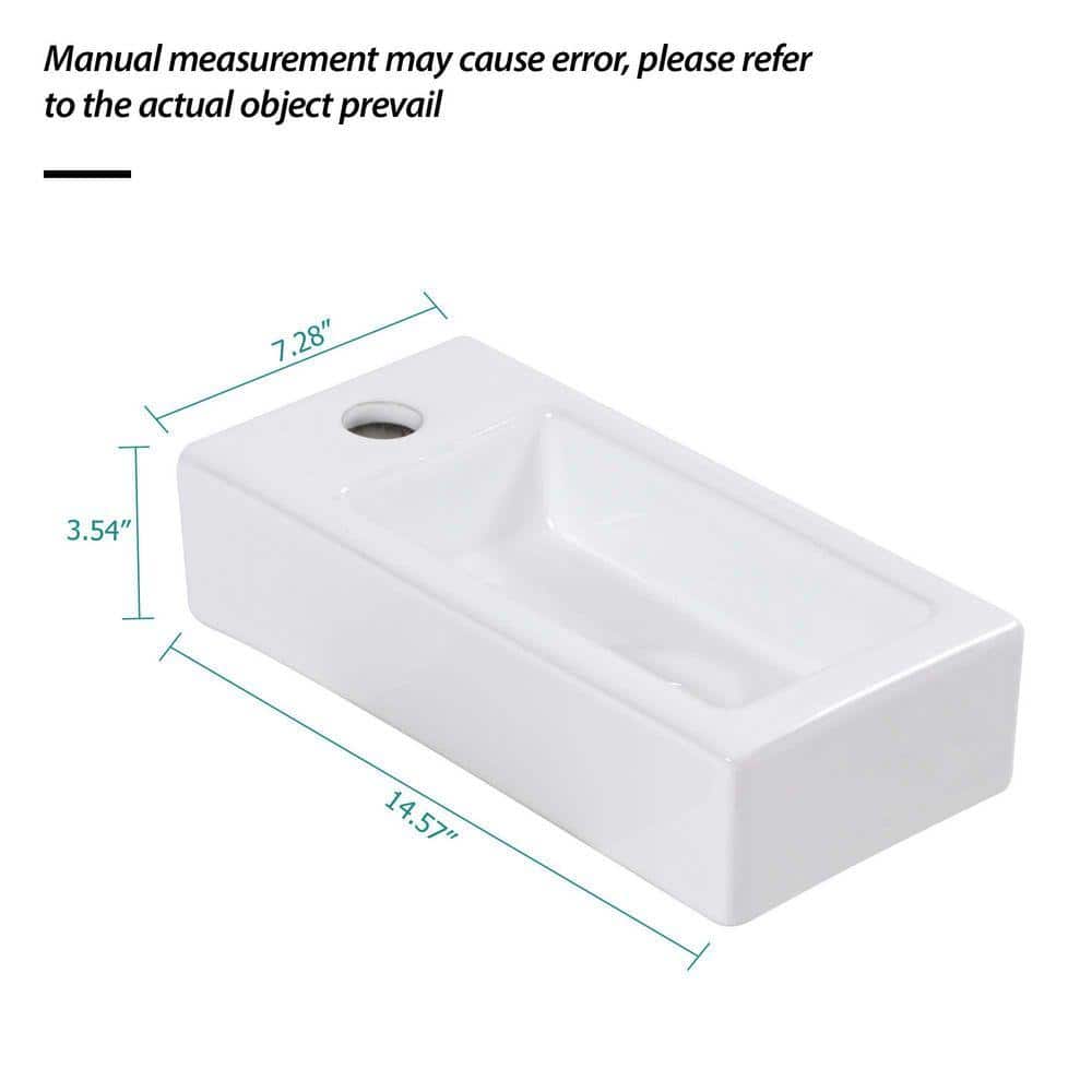 XUJMK 4 in Wall-Mounted Rectangular Bathroom Sink in White Ceramic,14.57x7.28 Inch Ceramic Rectangle Wall Mount Bathroom Sink (3)