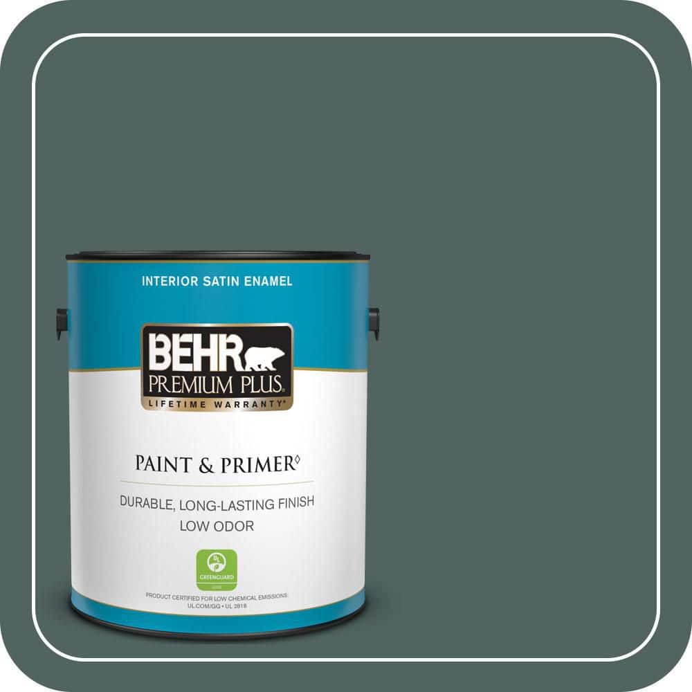 BEHR PREMIUM PLUS 1 gal. #S430-7 Blue Fir Satin Enamel Low Odor Interior Paint & Primer