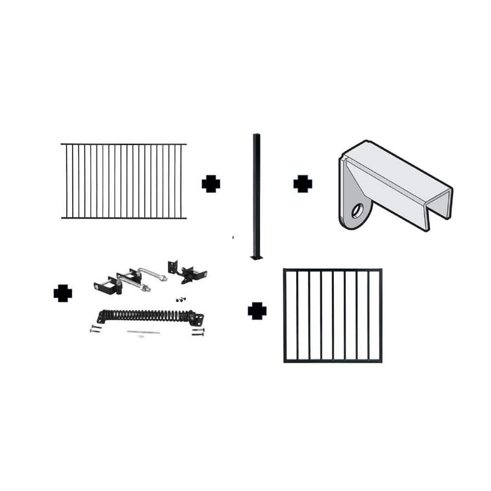 US Door and Fence 2.67 ft. x 64 ft. Blk Ornamental Space Bar Flat Metal Fence Panel Kit (8 panels,Posts,brackets,Gate) AboveGround Install (3)