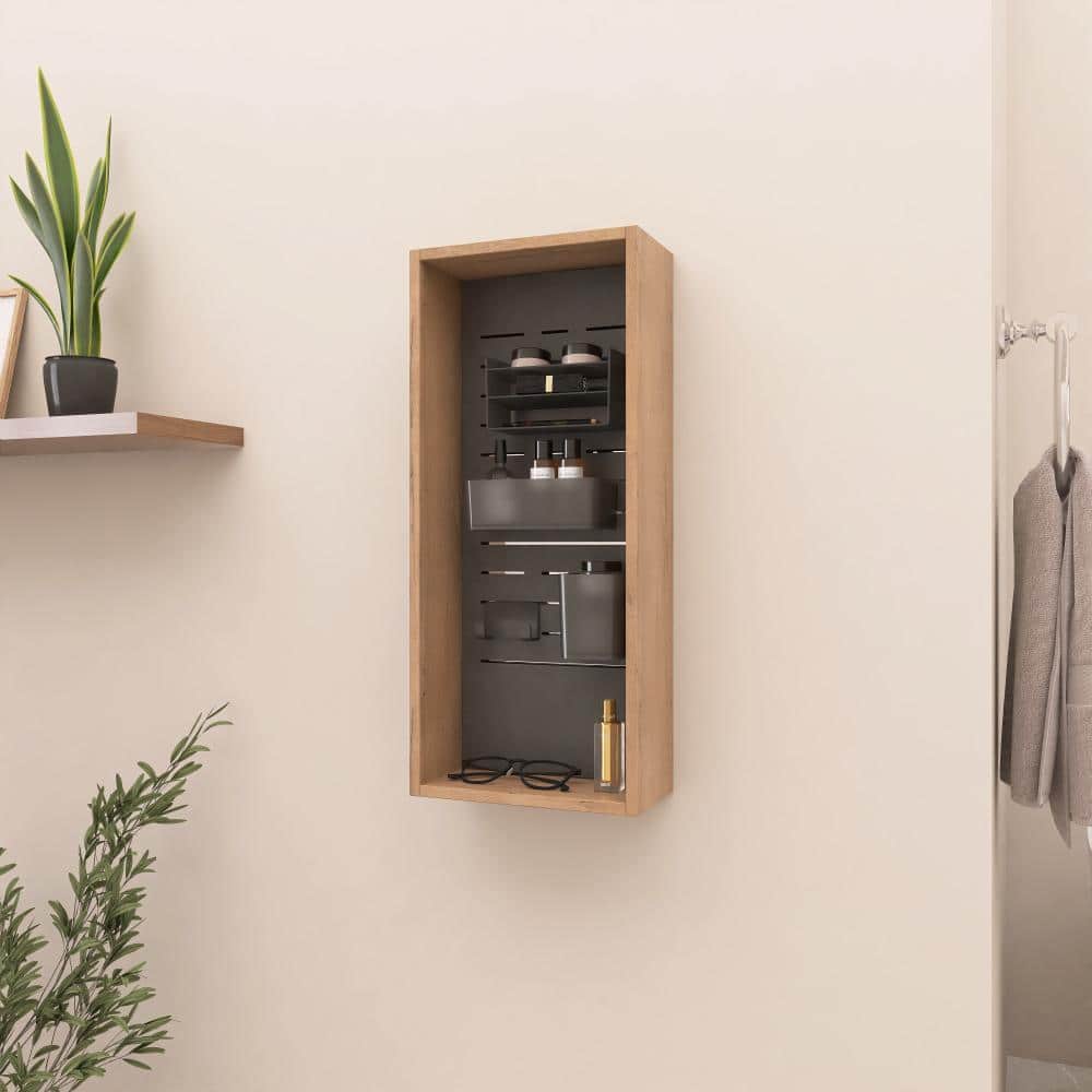 UPIKER 12 Inch Wall Mounted Storage Cabinet without door, 4 DIY Accessories-Frosted Plastic Bins & Hooks, Plywood (3)