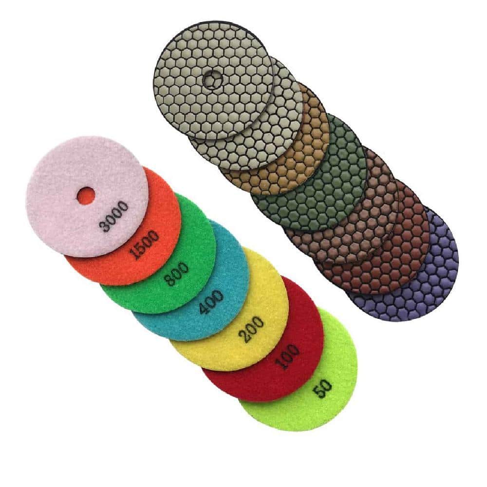 EDiamondTools 6 in. Dry Diamond Polishing Pad Set for Stone and Concrete, #50, #100, #200, #400, #800, #1500, #3000 Grit (1)