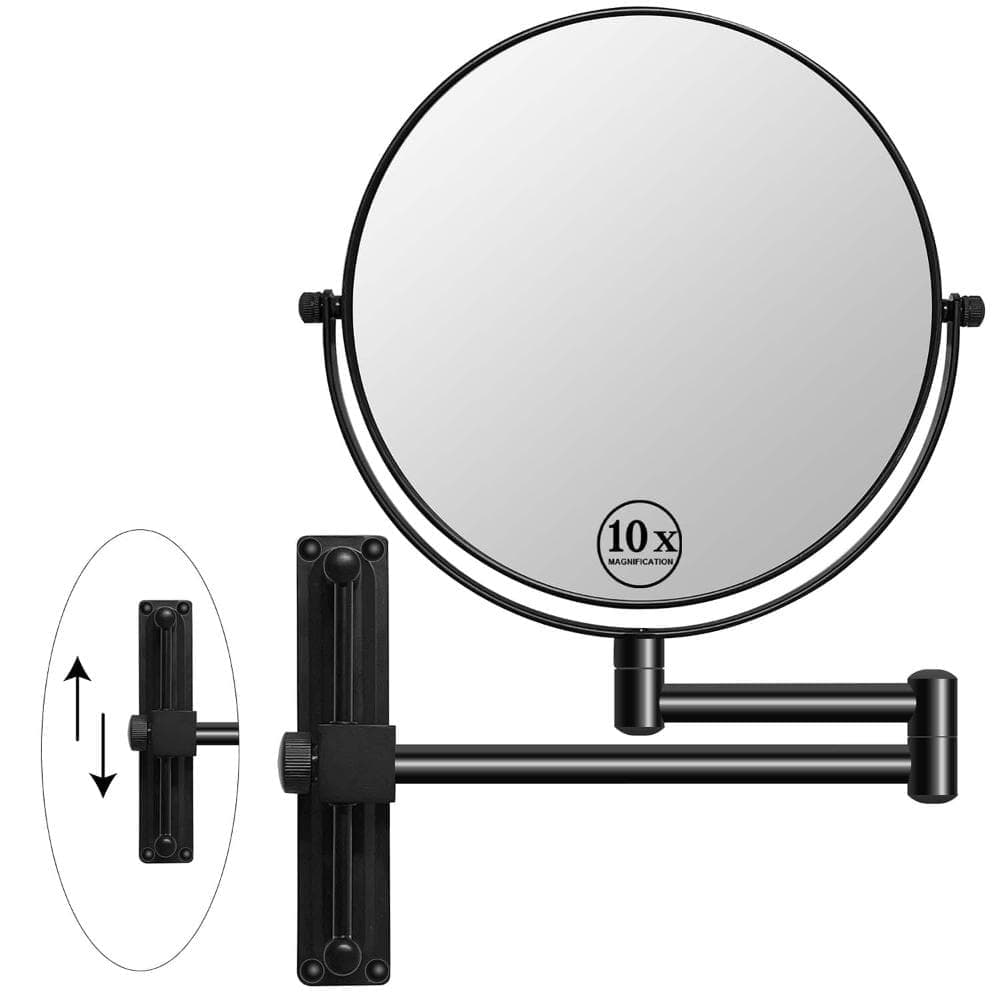 INSEEDE VERRA 8 in. Wall Mounted Makeup Mirror with 1X/10X Magnification, Double-Sided 360° Swivel Vanity Mirror in Black