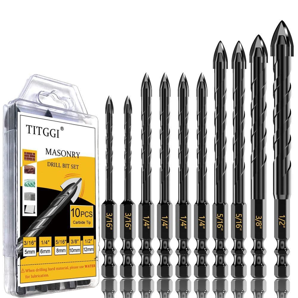 Angel Sar 10-Pcs 3/16 in.-1/2 in. Masonry Drill Bit Set, Cement Concrete Drill Bit Set for Glass Brick Cement Tile (1)