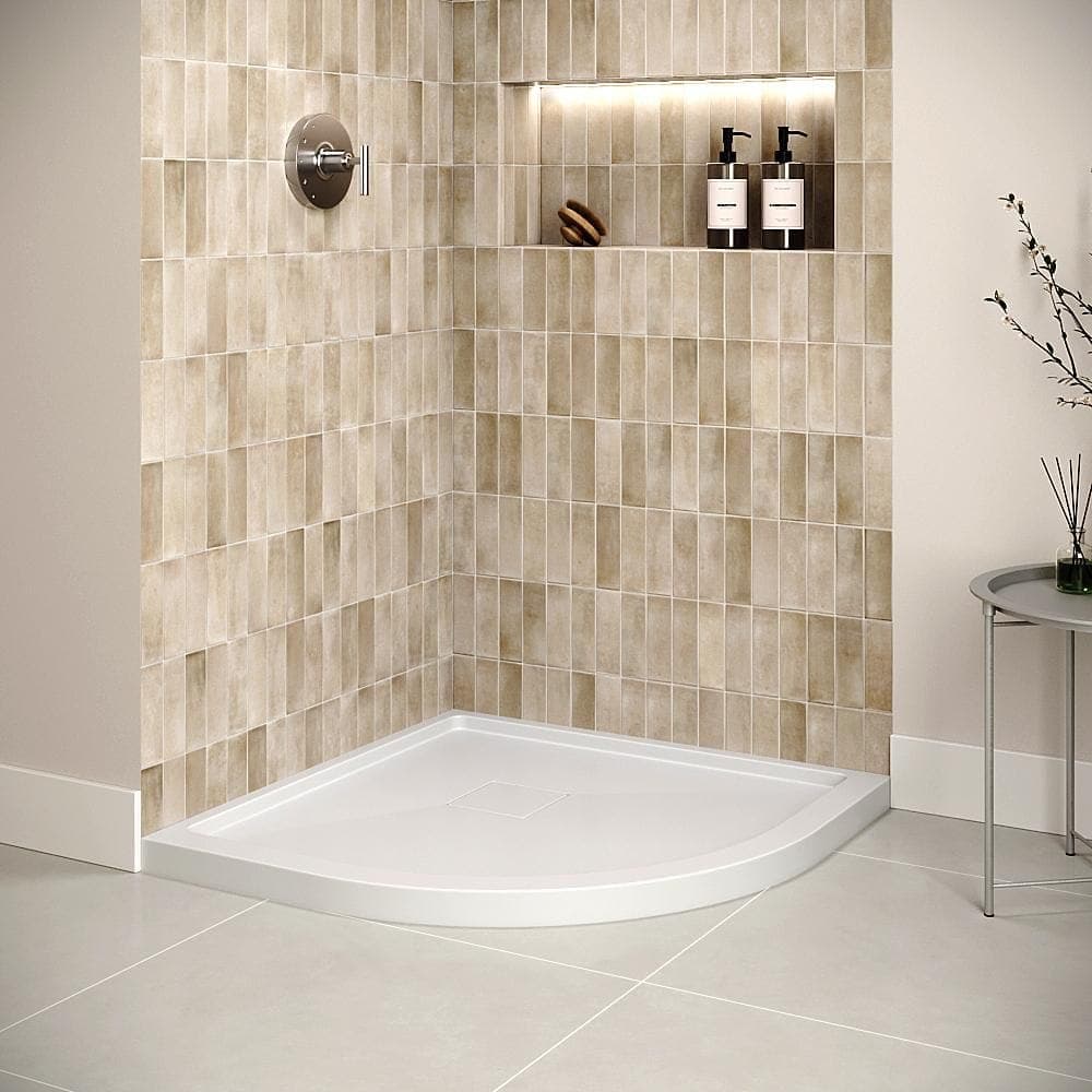 Streamline DT-2215-89 34 in. x 34 in. Round Corner PP Shower Pan Base in Glossy White with Center Drain, Drain Included (2)