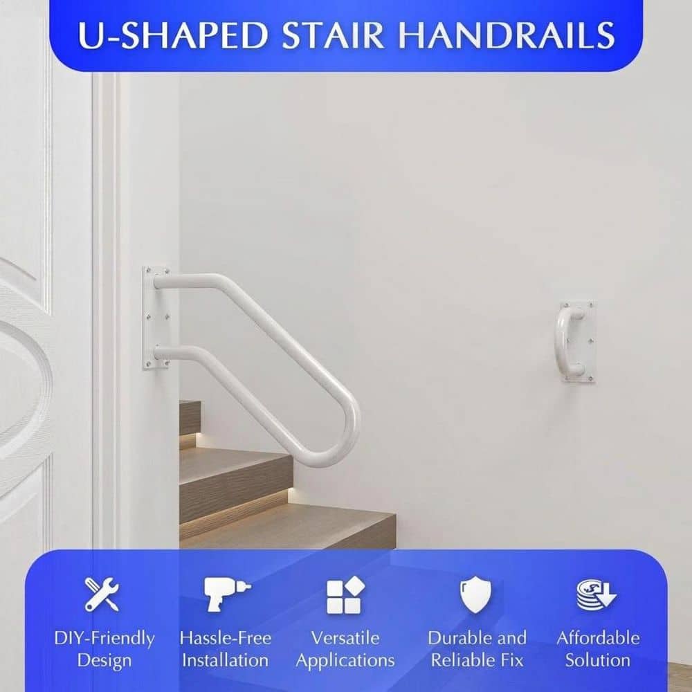 Unbranded 15 in. Iron Handrail for Cable Railing System Wall Mount U-Shape Non-Slip Stair Handrail for 1-2 Steps 2-Pack (2)