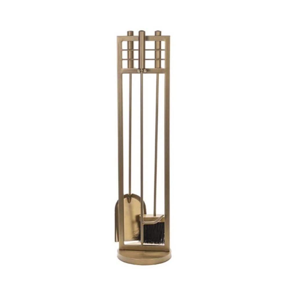 ENNA 4-Piece Matte Gold Fireplace Tool Set with Cylinder Handles