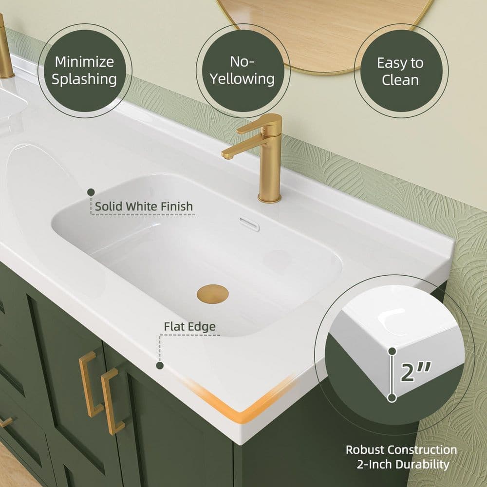 Getpro 72 in. W x 22 in. D Solid Surface White Rectangular Double Sinks Bath Vanity Top in White with 1.38 in. Backsplash Basin (3)