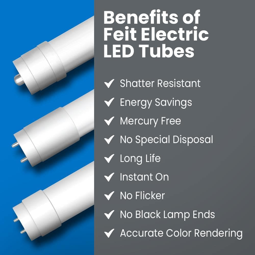 Feit Electric 20-Watt Equivalent 2 ft. White Linear Tube T8/12 G13 Type A Plug and Play LED Light Bulb, Daylight Deluxe 6500K (4)