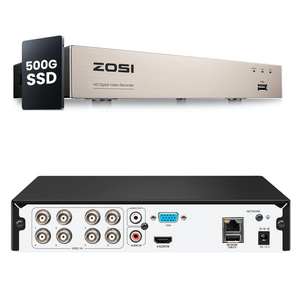 ZOSI 3K Lite 8 Channel 4 in 1 HD TVI CCTV DVR for 960H, 720P 1080P HD-TVI/CVI/CVBS/AHD Analog Security Camera(500GB SSD)