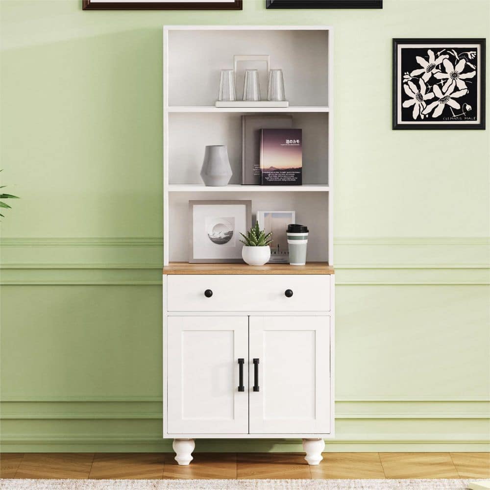 Ximuprmy Farmhouse 24 in. W 16 in. D 63 in. H Wood Freestanding Linen Cabinet with Adjustable Shelves and 1-Drawer (1)