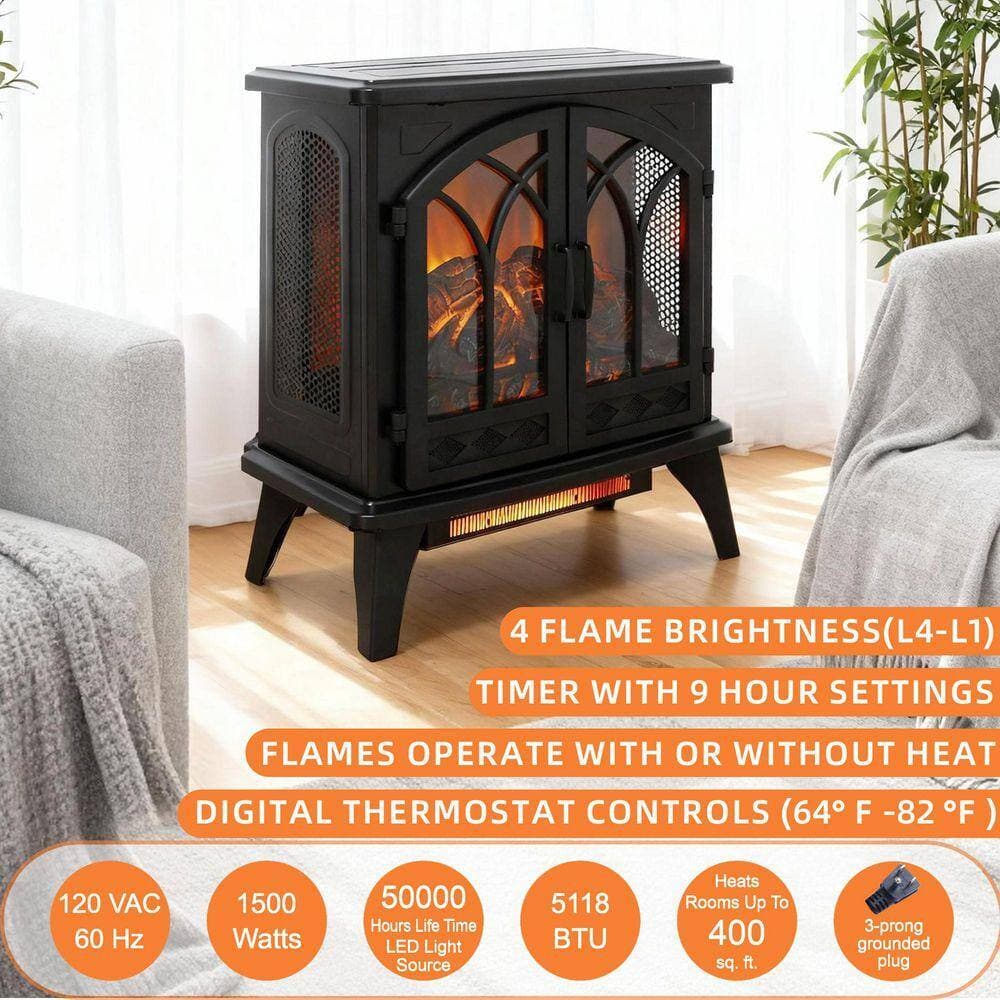 ToolCat 24 in. W x 27.5 in. H 400 sq. ft. 3D Infrared Quartz Freestanding Electric Fireplace Stove with Remote Control in Black (3)