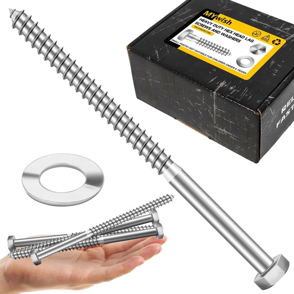 MYWISH 3/8 in. x 6 in. Stainless Steel Hex Drive Hex Head Lag Screws with Washers (50-Pack) (1)