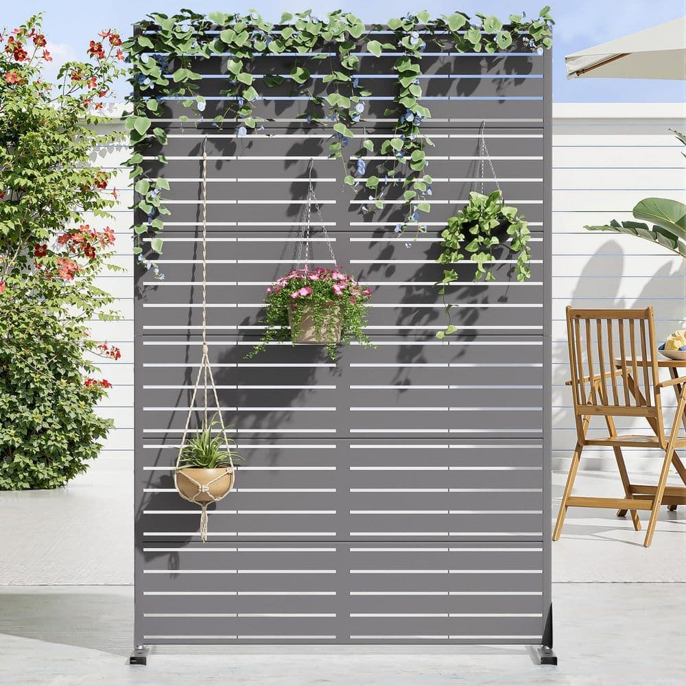 Dovelina 47 in. x 72 in. Grey Textured Metal Garden Screens Outdoor Privacy Screen (1)