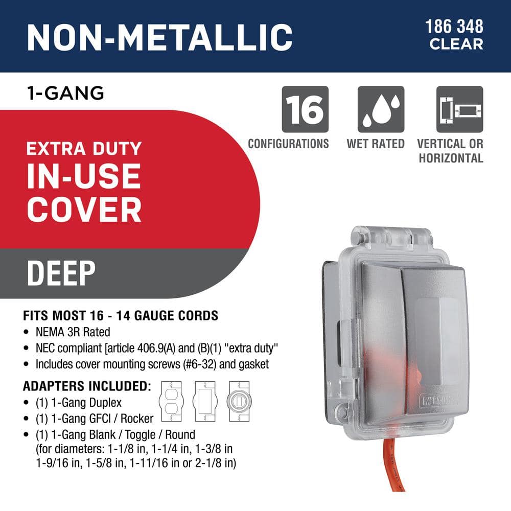 Commercial Electric 1-Gang Deep Extra Duty Horizontal/Vertical Non-Metallic Weatherproof In-Use Outlet Cover (16-in-1-Configurations), Clear (2)
