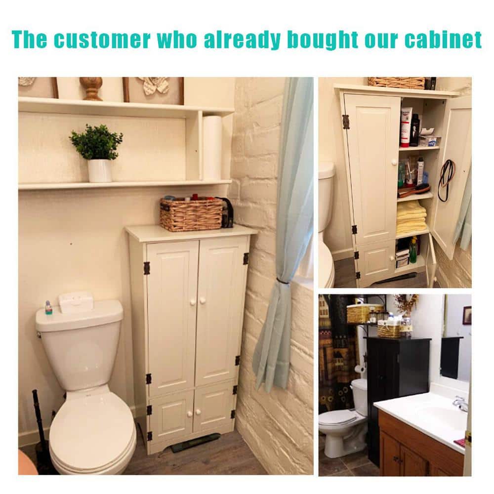 Bunpeony 24 in. W 13 in. D 49 in. H MDF Freestanding Bathroom Linen Cabinet Accent Floor Storage Cabinet (3)