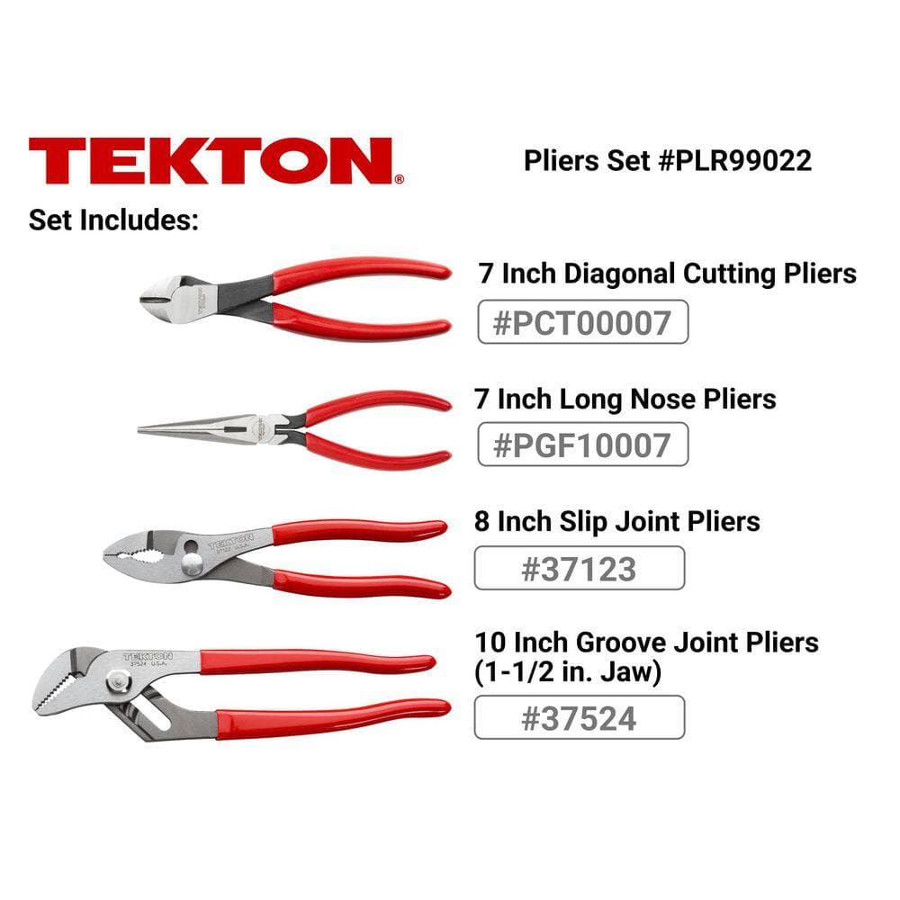 TEKTON Pliers Set, 4-Piece (Groove Joint, Slip Joint, Long Nose, Diagonal Cutting) (2)