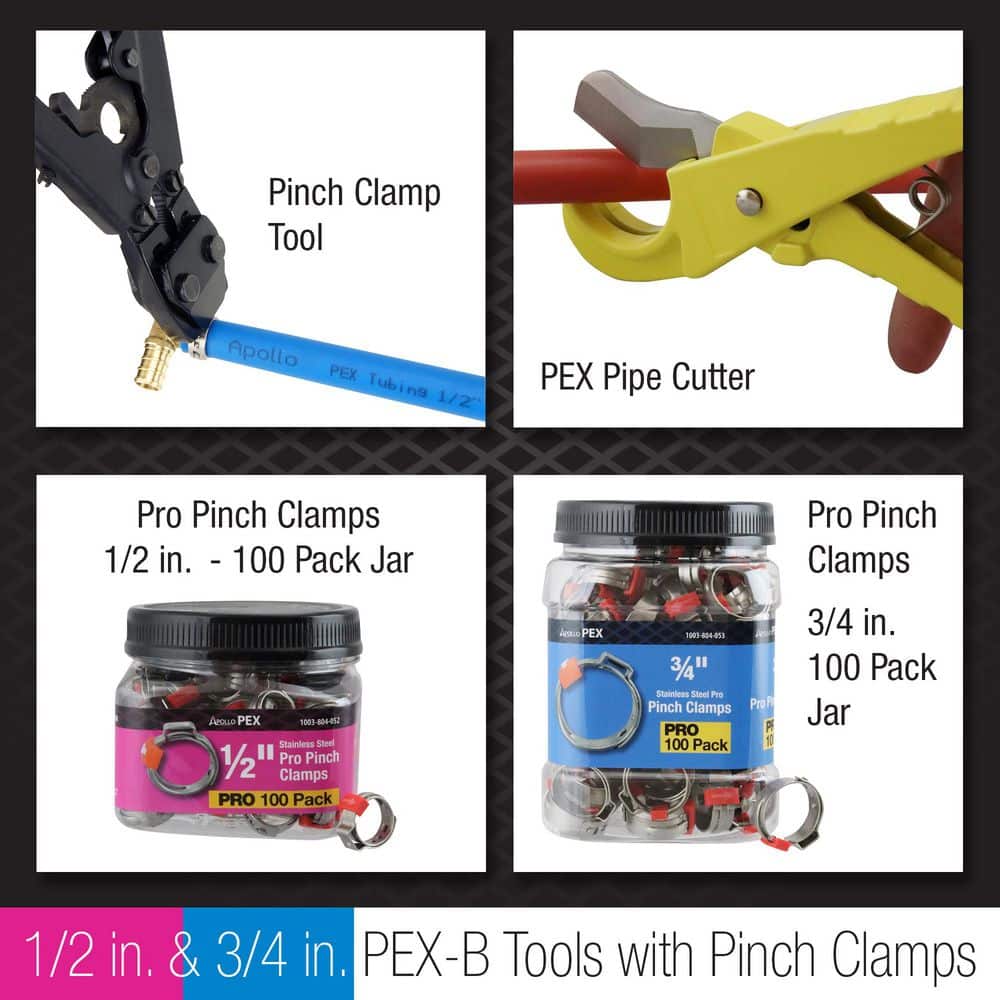 Apollo 1/2 in. to 3/4 in. PEX-B Pipe Tubing Cutter and Pinch Clamp Tool With Pinch Clamps Kit (2)