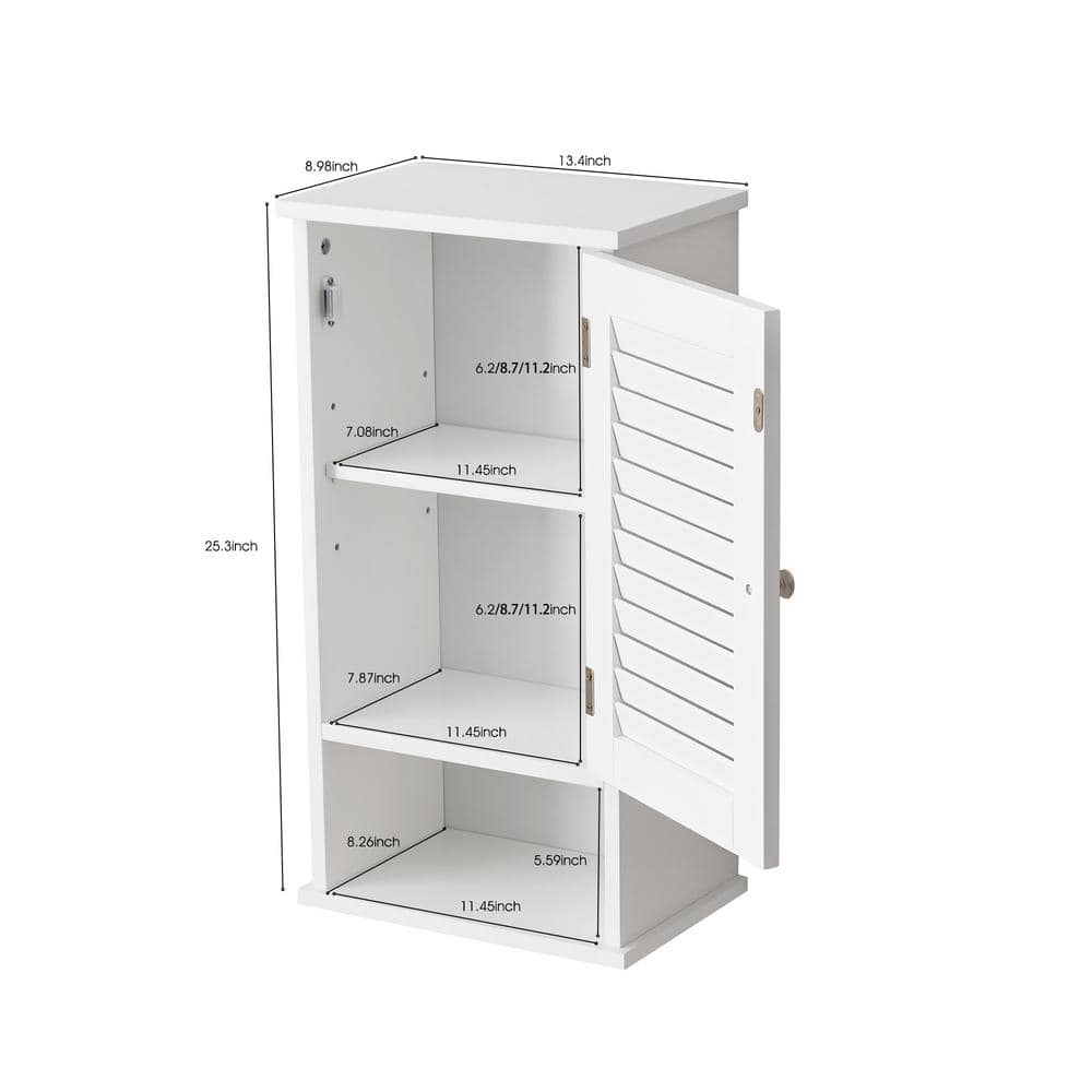 Amucolo 13.4 in. W x 8.98 in. D x 25.3 in. H Bathroom Storage Wall Cabinet in White with Adjustable Shelf (2)