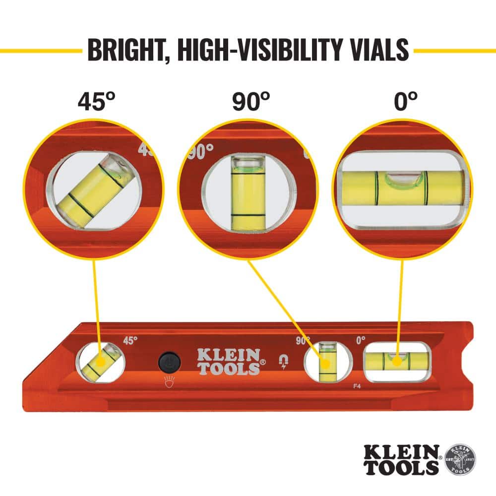 Klein Tools 9 in. Lighted Rare Earth Magnet Torpedo Billet Level (3)