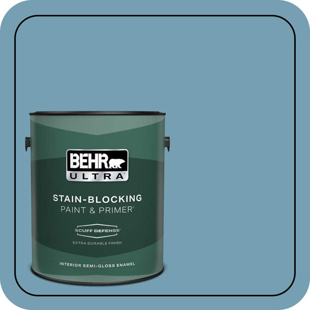 BEHR ULTRA 1 gal. #S480-4 Saga Blue Extra Durable Semi-Gloss Enamel Interior Paint & Primer